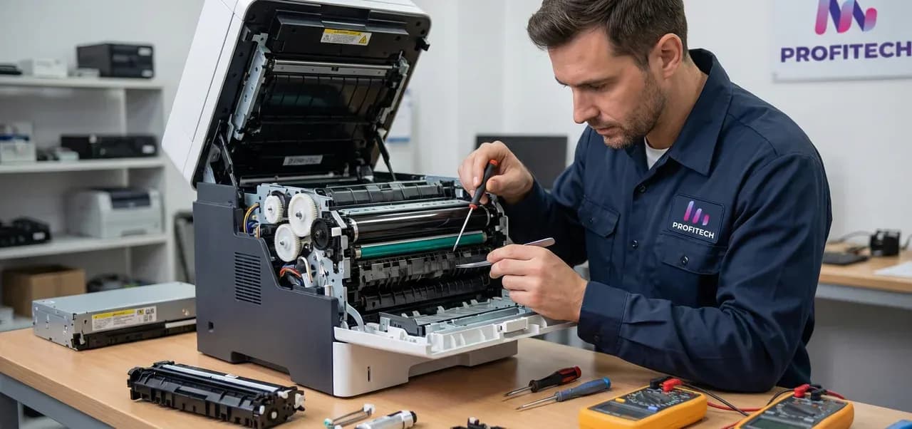 Printer təmiri — usta iş başında